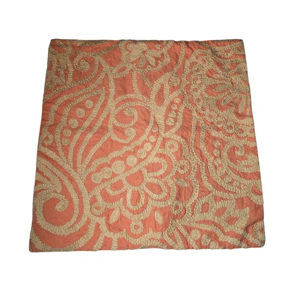 Pottery Barn Fall Floral Accent Pillow Cover 22x22 Linen Cotton Blend Orange - Picture 1 of 6